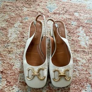 Jonak Women's White Slingback Loafers with Gold Detail